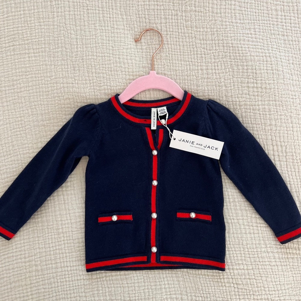 NWT Janie and Jack infant girls 6-12M cardigan with pearls
